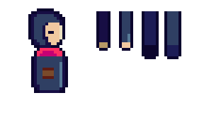 the courier sprite beside its parts bin: two arms and two legs drawn separately from the body