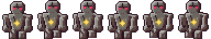 the six frames of the golem's walk, side by side at true size